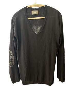 Zadig & Voltaire Black Deep V-Neck Sweater with Crystal Skull Detail